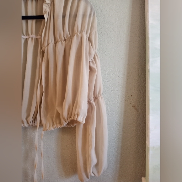 Lioness Au Revoir Sheer Puffed Balloon sleeve Babydoll Tiered Ruffled Top - Picture 6 of 9